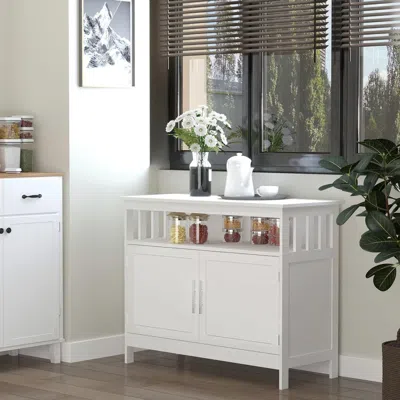Quikfurn Modern Dining Storage Cabinet Buffet Sideboard Accent Table In White Wood Finish