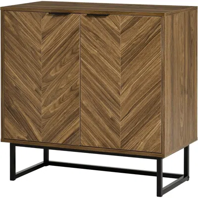 Quikfurn Modern Entryway Sideboard Buffet Dining Storage Cabinet In Walnut Wood Finish In Brown