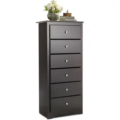 Quikfurn Modern Espresso 6 Drawer Tall Wood Dresser Chest
