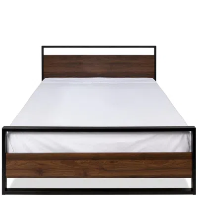 Quikfurn Modern Farmhome Queen Low Profile Metal Wood Platform Bed