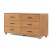 Quikfurn Modern Farmhouse Solid Wood 6 Drawer Double Dresser In Light Brown Finish