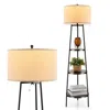QUIKFURN MODERN FLOOR LAMP 3-TIER BOOKCASE SHELF WITH ROUND DRUM LINEN LAMPSHADE