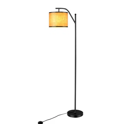 Quikfurn Modern Floor Lamp With Beige Fabric Drum Lampshade And On/off Foot-switch In Black