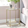 Quikfurn Modern Glass Top Round Metal End Table Nightstand With Bottom Shelf In Gold