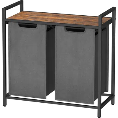 Quikfurn Modern Grey 2-basket Laundry Hamper Sorter Black Frame Rustic Brown Top Shelf