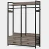 Quikfurn Modern Grey Black Garment Rack With Clothes Hanging Rod And 4 Storage Drawers