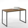 Quikfurn Modern Home Office Desk With Black Metal Frame And Brown Wood Top