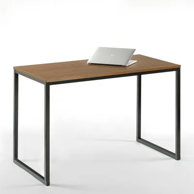 Quikfurn Modern Home Office Desk With Black Metal Frame And Brown Wood Top