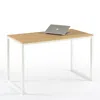 Quikfurn Modern Home Office Desk With White Metal Frame And Wood Table Top