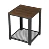 Quikfurn Modern Industrial Metal Wood Nightstand Side Table With Mesh Shelf