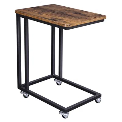 Quikfurn Modern Industrial Side Table Nightstand Tv Tray On Wheels