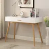 Quikfurn Modern Laptop Writing Desk In White With Natural Mid-century Style Legs