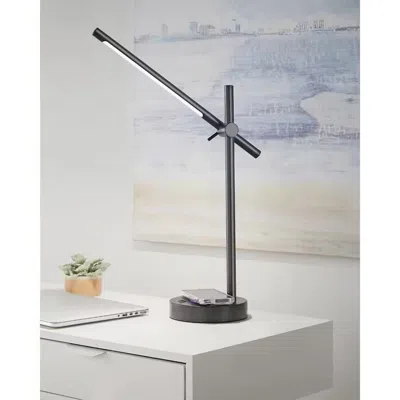 Quikfurn Modern Led Desk Light Table Lamp With Wireless Cell Charging Pad In Black