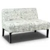 Quikfurn Modern Loveseat Sofa With Off-white Cursive Pattern Upholstery And Black Wood Legs