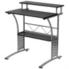QUIKFURN MODERN METAL FRAME COMPUTER DESK WITH BLACK LAMINATE TOP AND RAISED SHELF