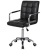 Quikfurn Modern Mid-back Black Faux Leather Office Chair With Removable Arms