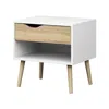 Quikfurn Modern Mid Century Style End Table Nightstand In White & Oak Finish