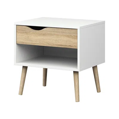 Quikfurn Modern Mid Century Style End Table Nightstand In White & Oak Finish