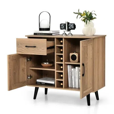 Quikfurn Modern Mid-century Style Kitchen Buffet Dining Sideboard Cabinet With Wine Rack In Brown