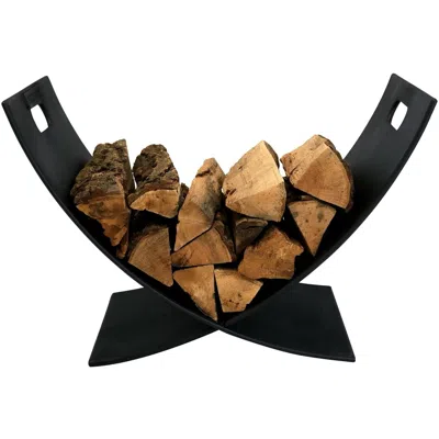 Quikfurn Modern Outdoor Indoor Heavy Duty Black Steel Firewood Log Holder Rack
