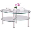 Quikfurn Modern Oval Tempered Glass Coffee Table With Bottom Shelf
