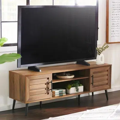 Quikfurn Modern Rustic Wood Finish Tv Stand With Mid-century Legs - For Tv Up To 65-inch