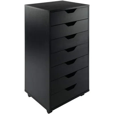 Quikfurn Modern Scandinavian Style 7-drawer Storage Cabinet Chest In Black Finish