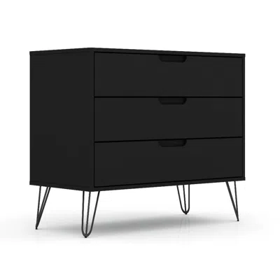 Quikfurn Modern Scandinavian Style Bedroom 3-drawer Dresser In Black Wood Finish