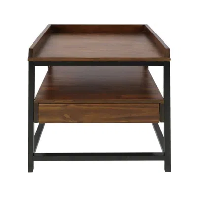 Quikfurn Modern Solid Wood 1-drawer End Table Nightstand In Mocha Brown And Black Finish