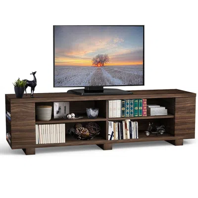 Quikfurn Modern Tv Stand In Walnut Wood Finish - Holds Up To 60-inch Tv