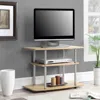 Quikfurn Modern Tv Stand Light Oak Wood Finish With Sturdy Stainless Steel Poles