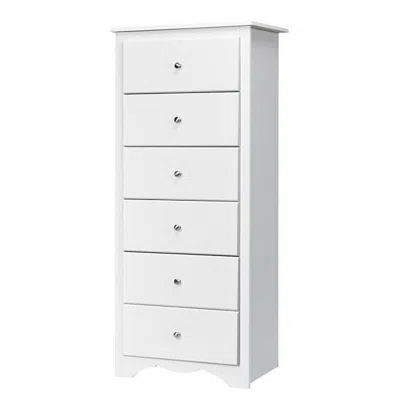 Quikfurn Modern White 6 Drawer Tall Wood Dresser Chest