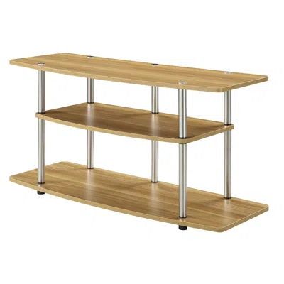 Quikfurn Modern Wood Metal Tv Stand Entertainment Center In Light Oak Finish