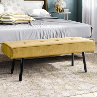 Quikfurn Modern Yellow Corduroy Upholstered End Of Bed Bench With Black Metal Legs In Multi