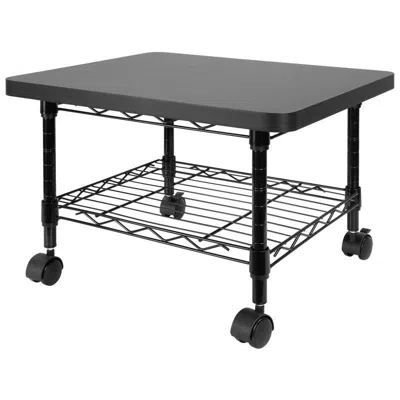 Quikfurn Multipurpose Black Metal 2-tier Mobile Under Desk Printer Stand Cart W/ Casters