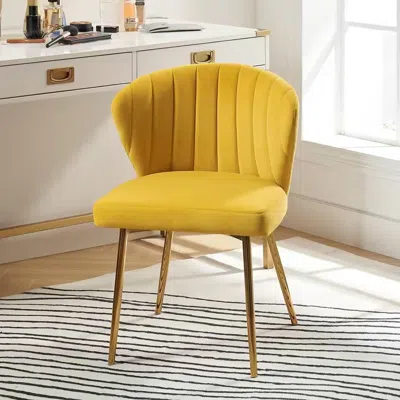 Quikfurn Mustard Yellow Velvet Upholstered Wingback Accent Side Chair W/ Gold Metal Legs