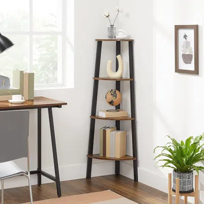 Quikfurn Narrow 3-shelf Corner Shelving Unit Plant Stand Bookcase In Brown Black Wood