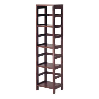 Quikfurn Narrow 4-shelf Contemporary Shelving Unit In Espresso Wood Finish
