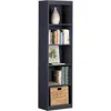 Quikfurn Narrow 5-shelf Bookcase Slim Storage Shelving Unit Dark Blue Black Wood Finish