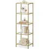 Quikfurn Narrow Gold Metal Frame Glass Shelves Shelving Unit Slim 4-shelf Bookcase