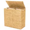 Quikfurn Natural 2-bin Handwoven Hyacinth Linen Liner Laundry Hamper W/ Handles