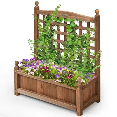 Quikfurn Natural Fir Wood Outdoor Garden Planter Box With 30-inch High Trellis