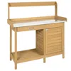 Quikfurn Natural Fir Wood Potting Bench Garden Work Table With Metal Top