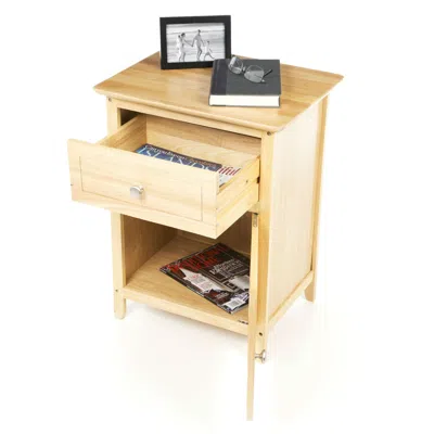 Quikfurn Natural Wood Finish 1-drawer Bedside Table Cabinet Nightstand