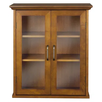 Quikfurn Oak Finish Bathroom Wall Cabinet With Glass 2-doors & Shelves In Brown