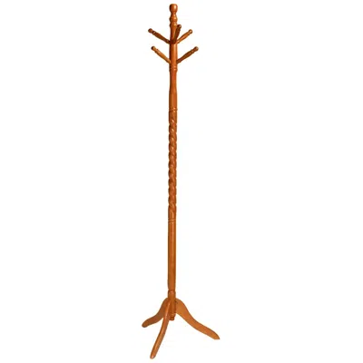 Quikfurn Oak Finish Twist Wood Coat Rack Entryway Hall Tree Hat Rack