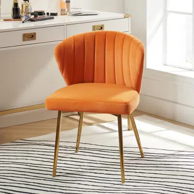 Quikfurn Orange Velvet Upholstered Wingback Accent Side Chair With Gold Metal Legs