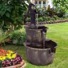 Quikfurn Outdoor 2-tier Rustic Barrel Water Fountain With Submersible Pump