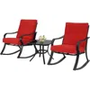 Quikfurn Outdoor 3-piece Patio Furniture Rocking Chairs Table Set With Red Cushions