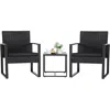 Quikfurn Outdoor 3-piece Patio Furniture Set With 2 Black Patio Chairs And 1 Side Table